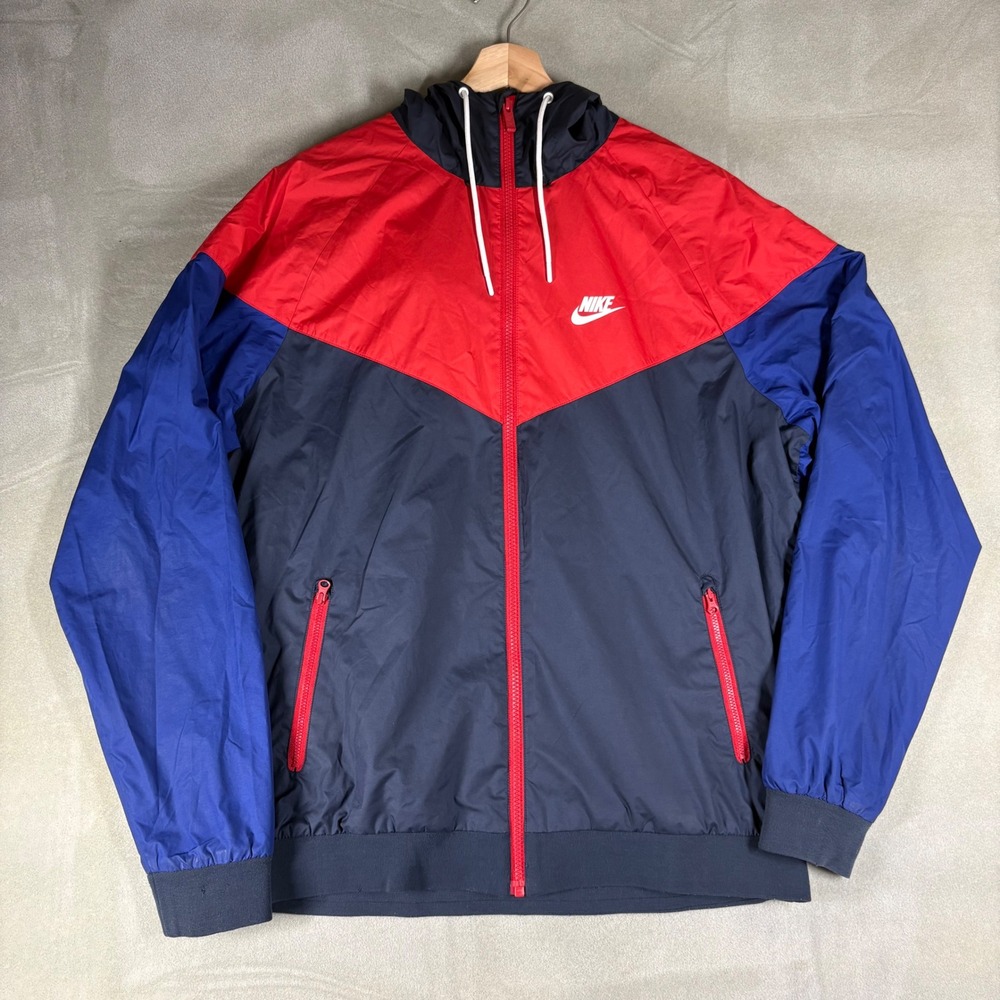 Nike Mens Windrunner Hooded Windbreaker Jacket Red Blue 727324-452 Large